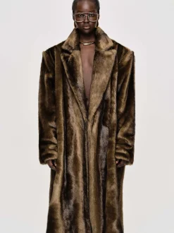 Outerwear-Source Unknown Wallis Fur Oversized Grandpa Coat, Espresso