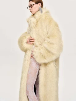 Clothing-Source Unknown Wallis Fur Oversized Grandpa Coat, Tuscan Cream