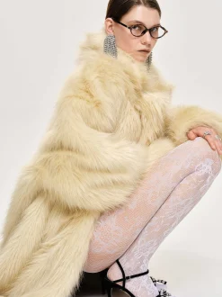 Clothing-Source Unknown Wallis Fur Oversized Grandpa Coat, Tuscan Cream