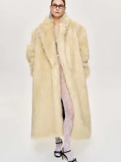 Outerwear-Source Unknown Wallis Fur Oversized Grandpa Coat, Tuscan Cream