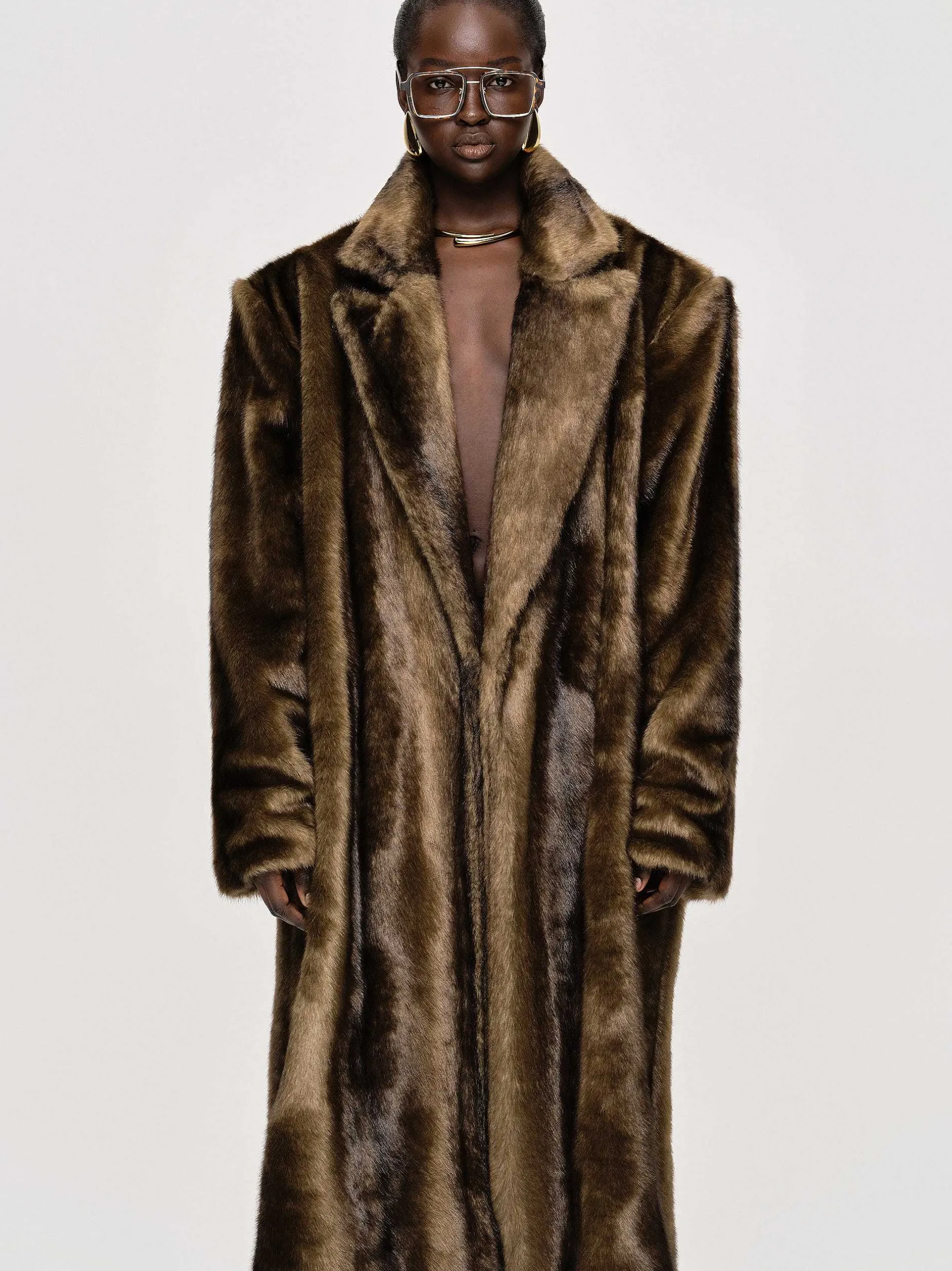 Clothing-Source Unknown Wallis Fur Oversized Grandpa Coat, Espresso