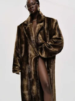 Clothing-Source Unknown Wallis Fur Oversized Grandpa Coat, Espresso