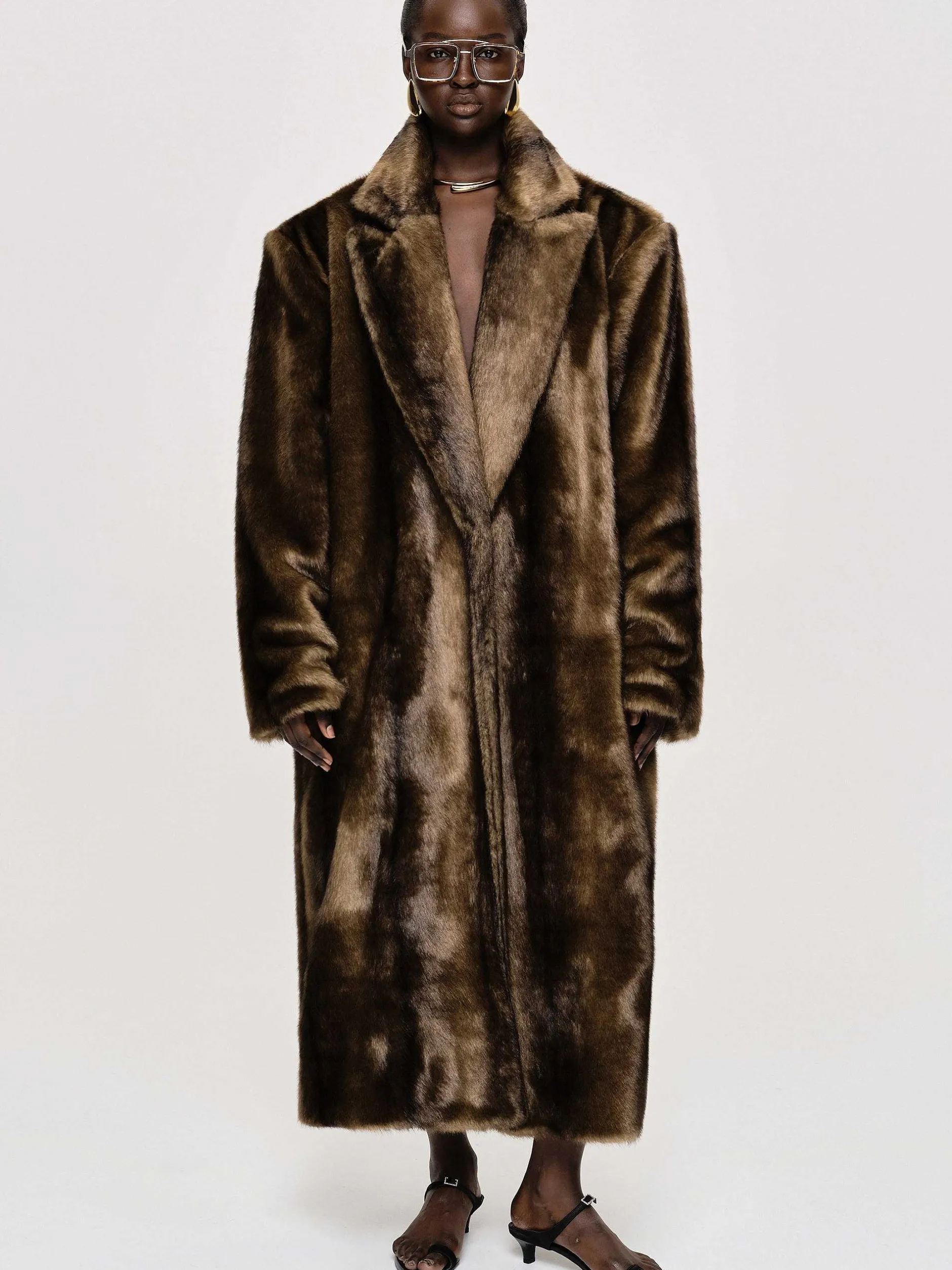 Clothing-Source Unknown Wallis Fur Oversized Grandpa Coat, Espresso
