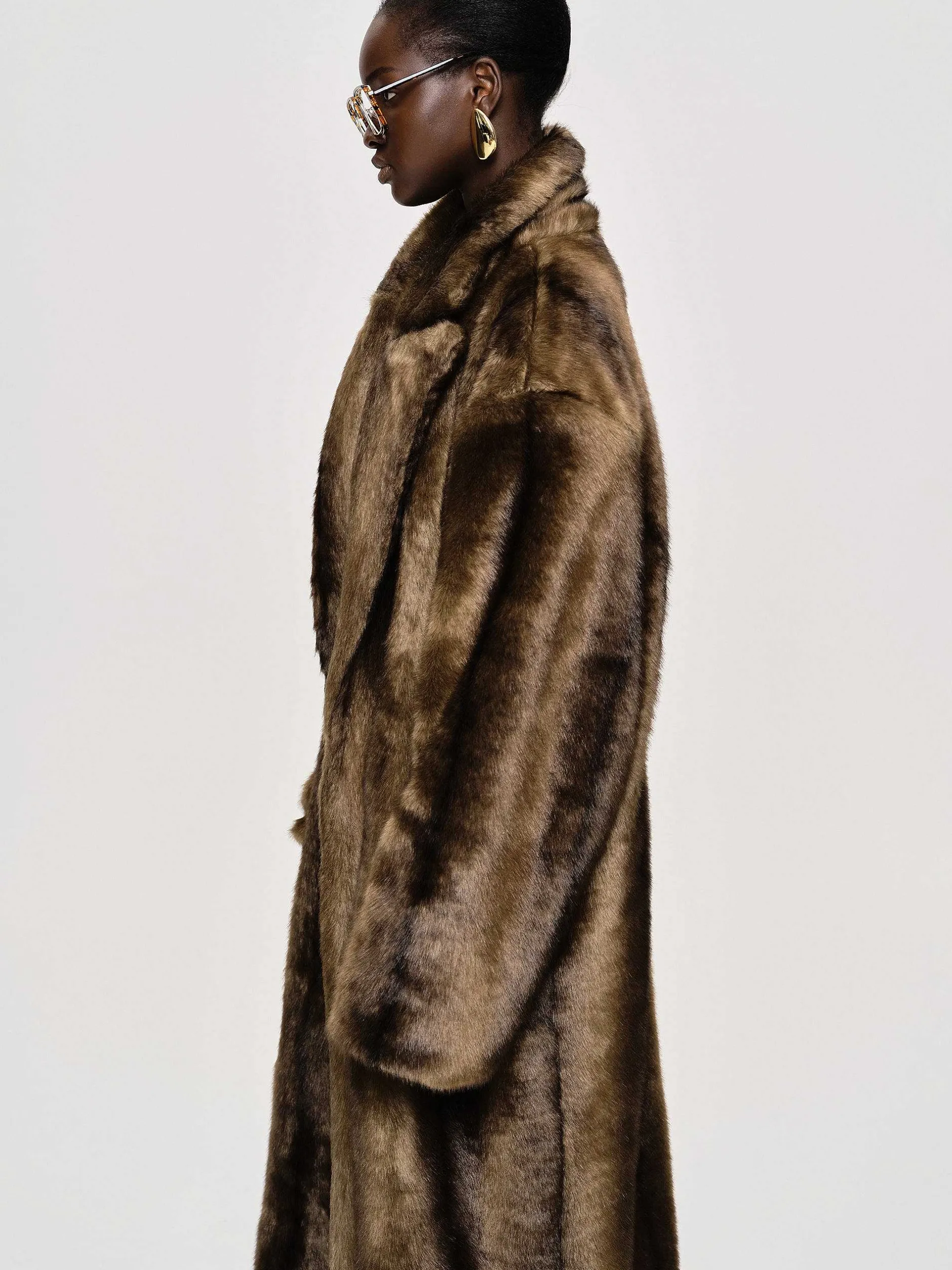 Clothing-Source Unknown Wallis Fur Oversized Grandpa Coat, Espresso