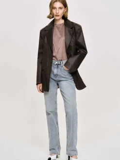 Outerwear-Source Unknown Washed Faux Leather Jacket, American Bronze