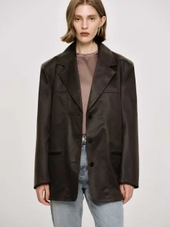 Clothing-Source Unknown Washed Faux Leather Jacket, American Bronze