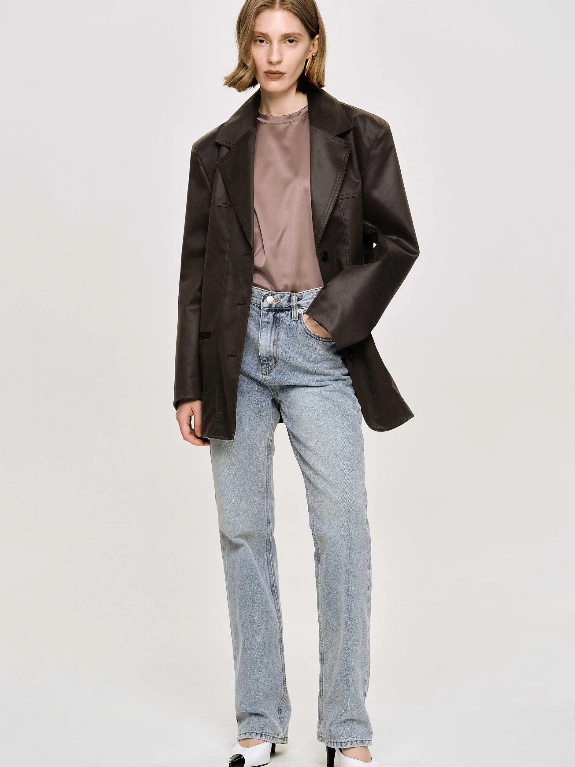 Clothing-Source Unknown Washed Faux Leather Jacket, American Bronze