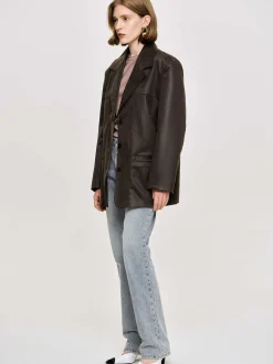 Clothing-Source Unknown Washed Faux Leather Jacket, American Bronze