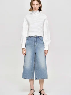 Clothing-Source Unknown Wide Cropped Jeans, Medium Blue