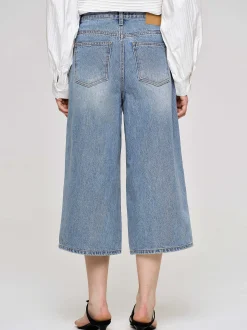 Clothing-Source Unknown Wide Cropped Jeans, Medium Blue