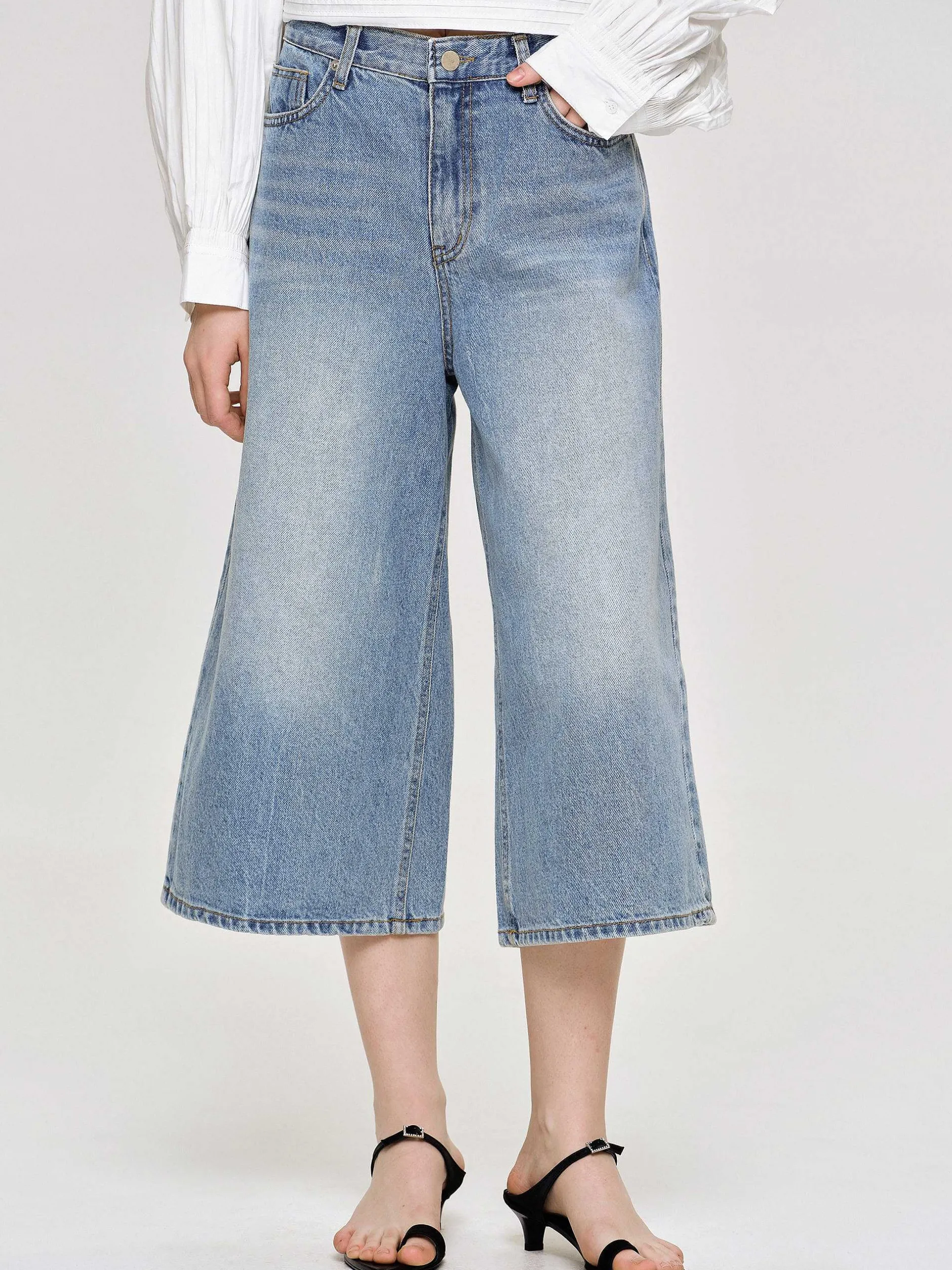 Clothing-Source Unknown Wide Cropped Jeans, Medium Blue