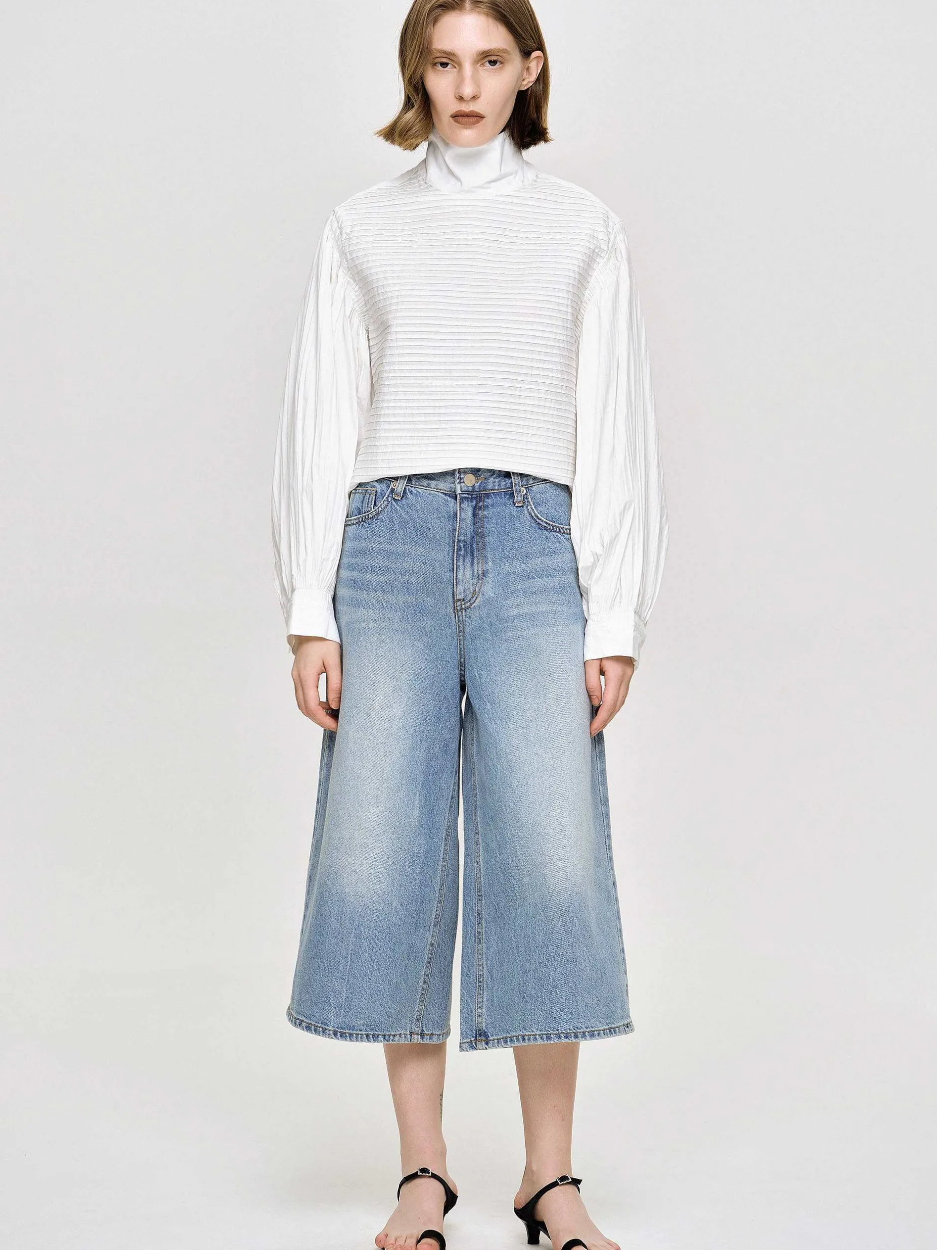 Denim-Source Unknown Wide Cropped Jeans, Medium Blue