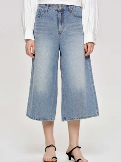 Denim-Source Unknown Wide Cropped Jeans, Medium Blue