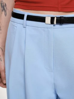 Clothing-Source Unknown Wide-Leg Pintuck Trousers, Ice Blue