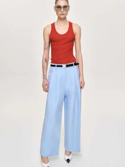 Bottoms-Source Unknown Wide-Leg Pintuck Trousers, Ice Blue