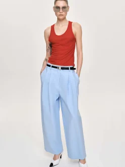 Bottoms-Source Unknown Wide-Leg Pintuck Trousers, Ice Blue