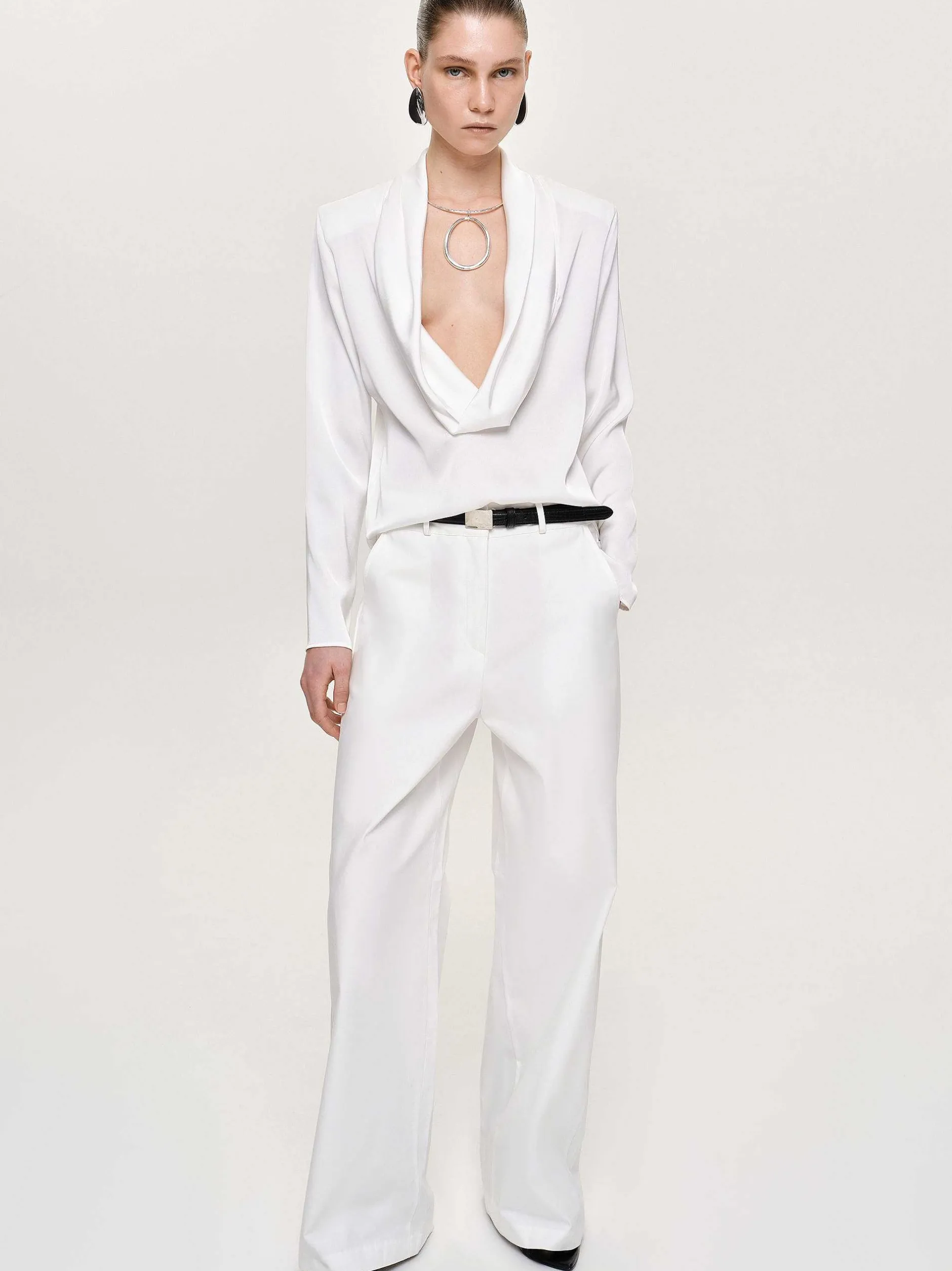 Clothing-Source Unknown Wide-Leg Poplin Pants, White