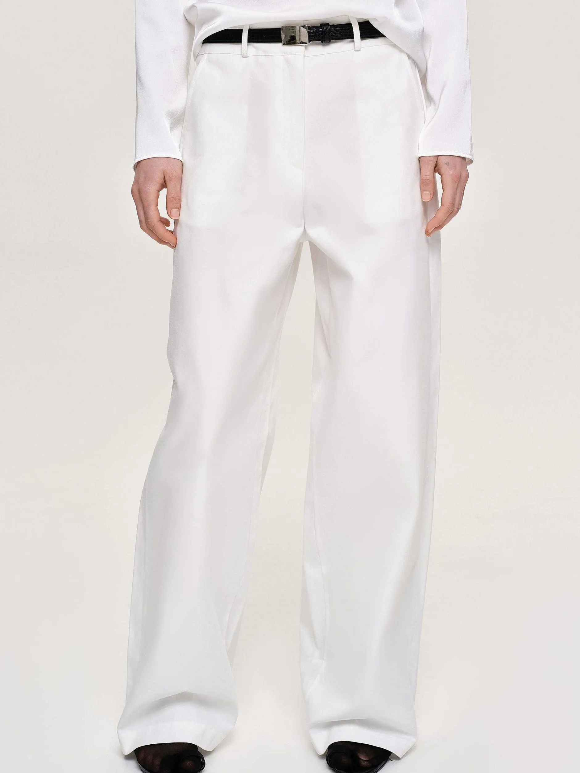 Clothing-Source Unknown Wide-Leg Poplin Pants, White