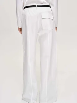 Bottoms-Source Unknown Wide-Leg Poplin Pants, White