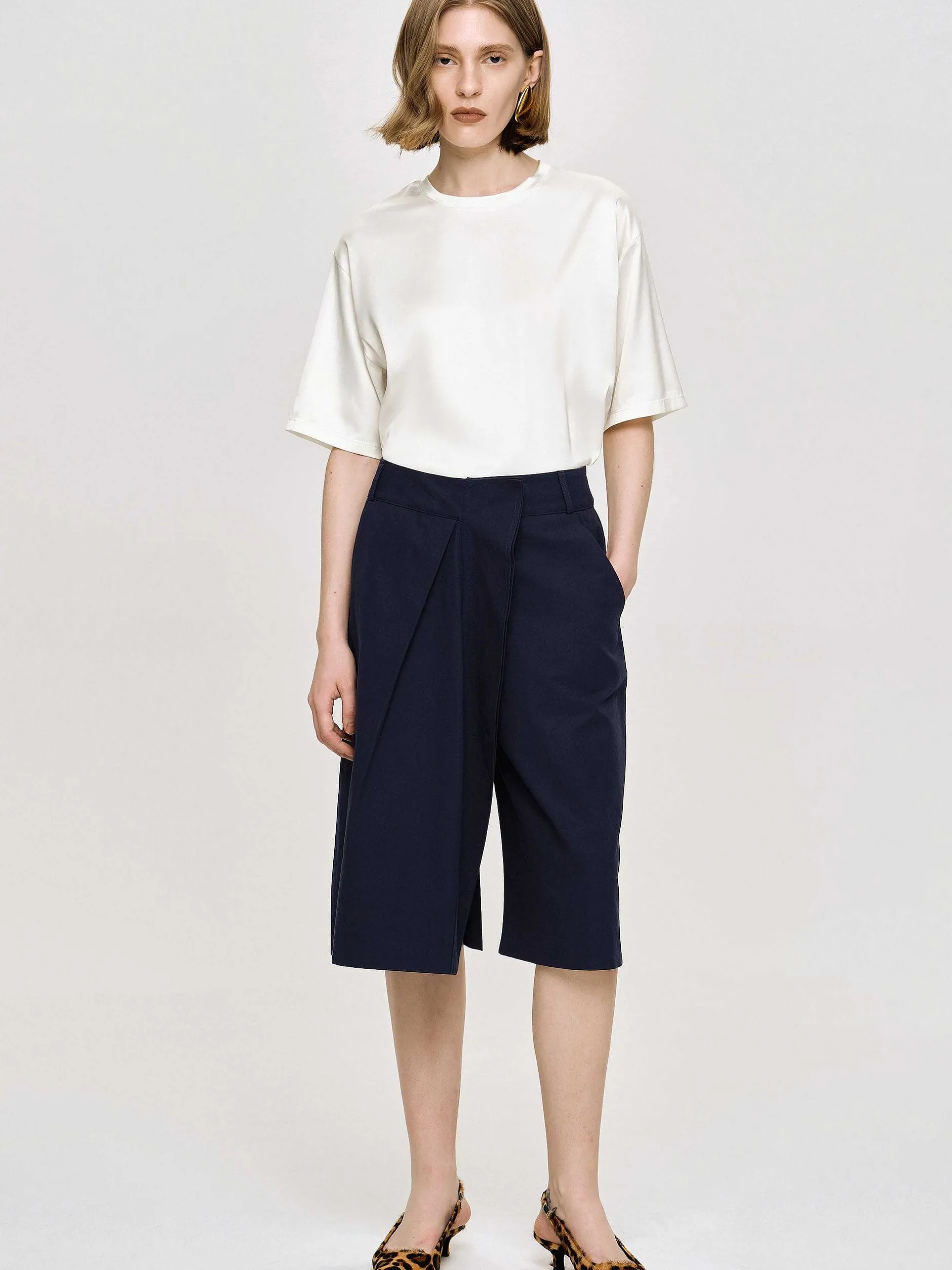 Clothing-Source Unknown Wrapped Cotton Shorts, Navy